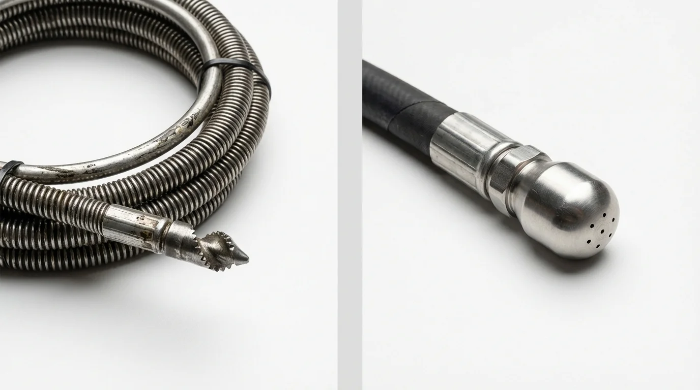 Drain snake cable and hydro jetting nozzle used for drain cleaning in Great Bend, KS