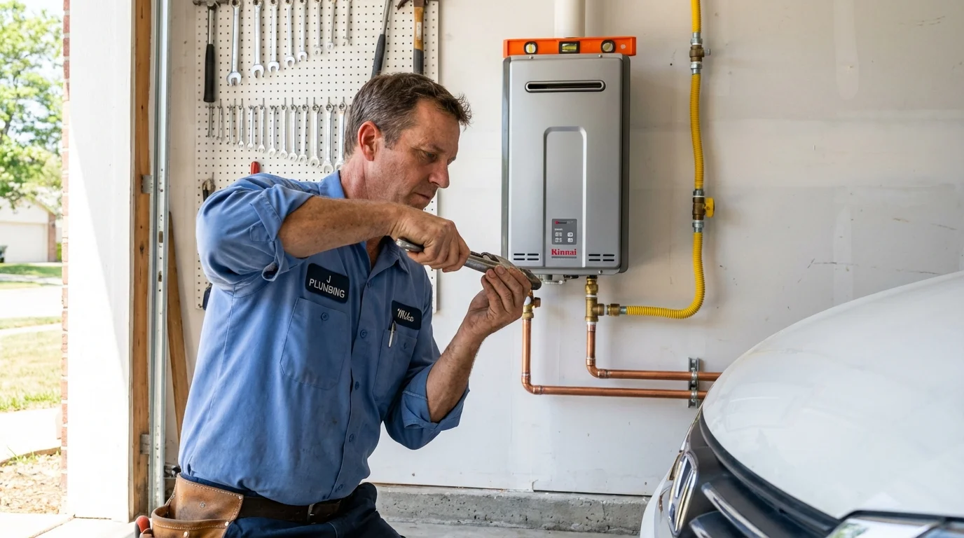 Tankless water heater installation by a Johns Plumbing LLC plumber in Great Bend
